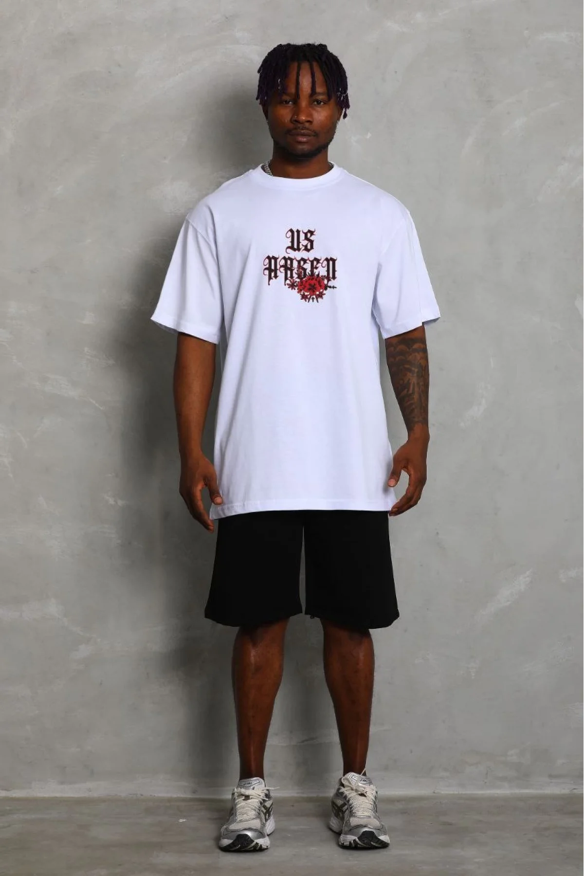 Unisex Oversize Baskılı Bisiklet Yaka T-Shirt - Beyaz