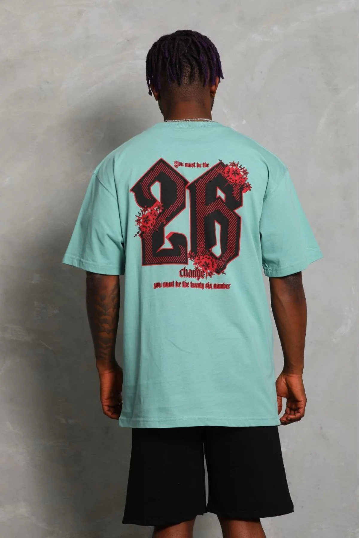 Erkek Baskılı Tişört Kısa Kol Bisiklet Yaka Oversize T-Shirt - Mint Yeşili