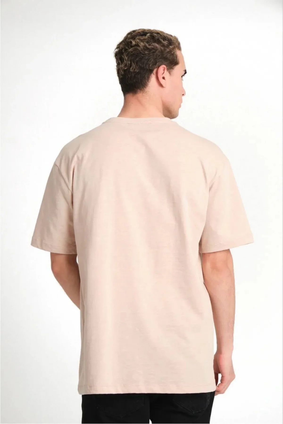 Erkek 24/1 Düz A Kalite Oversize T-shirt - Bej