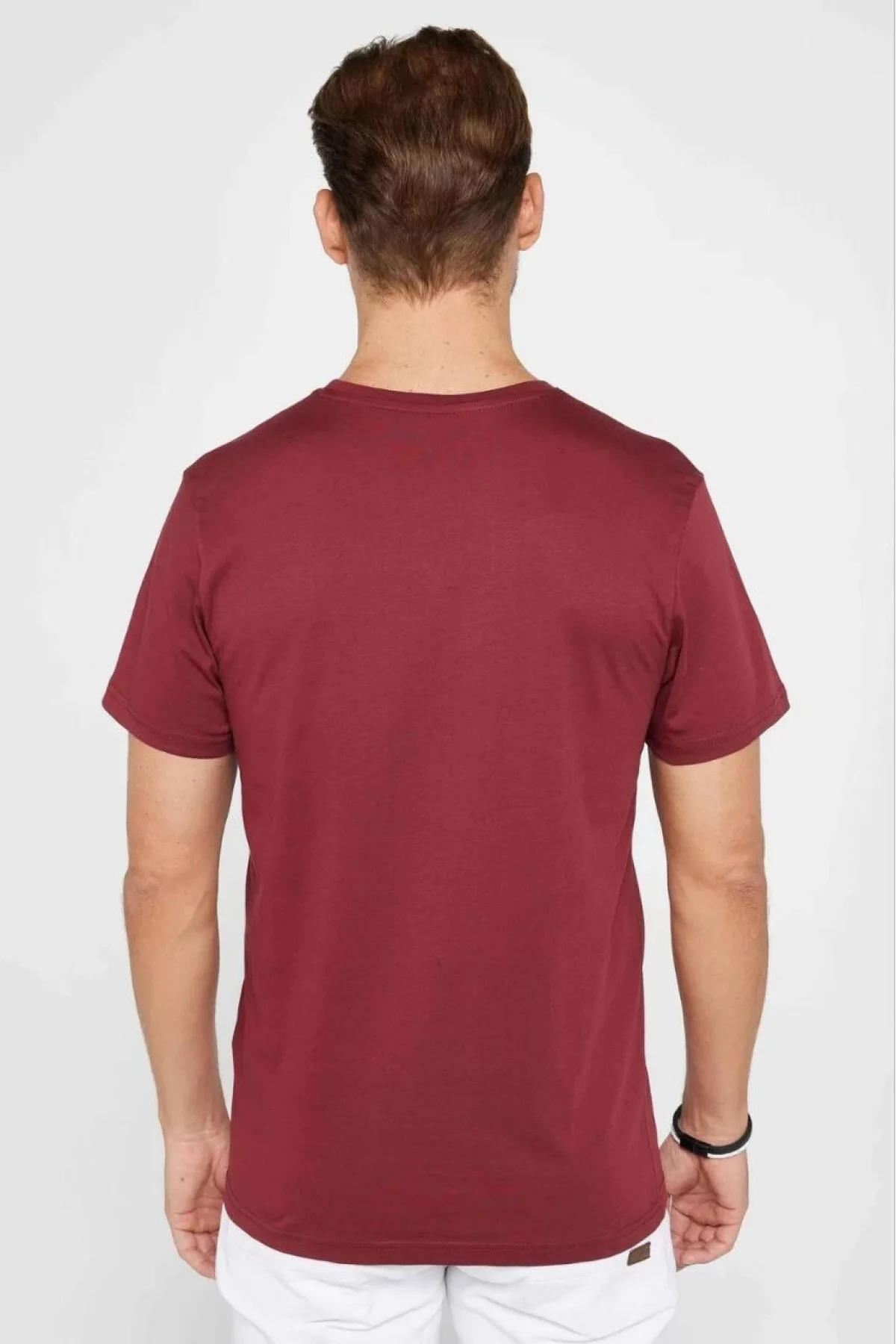 Erkek  Düz A Kalite Pamuklu Penye  T-shirt - Bordo