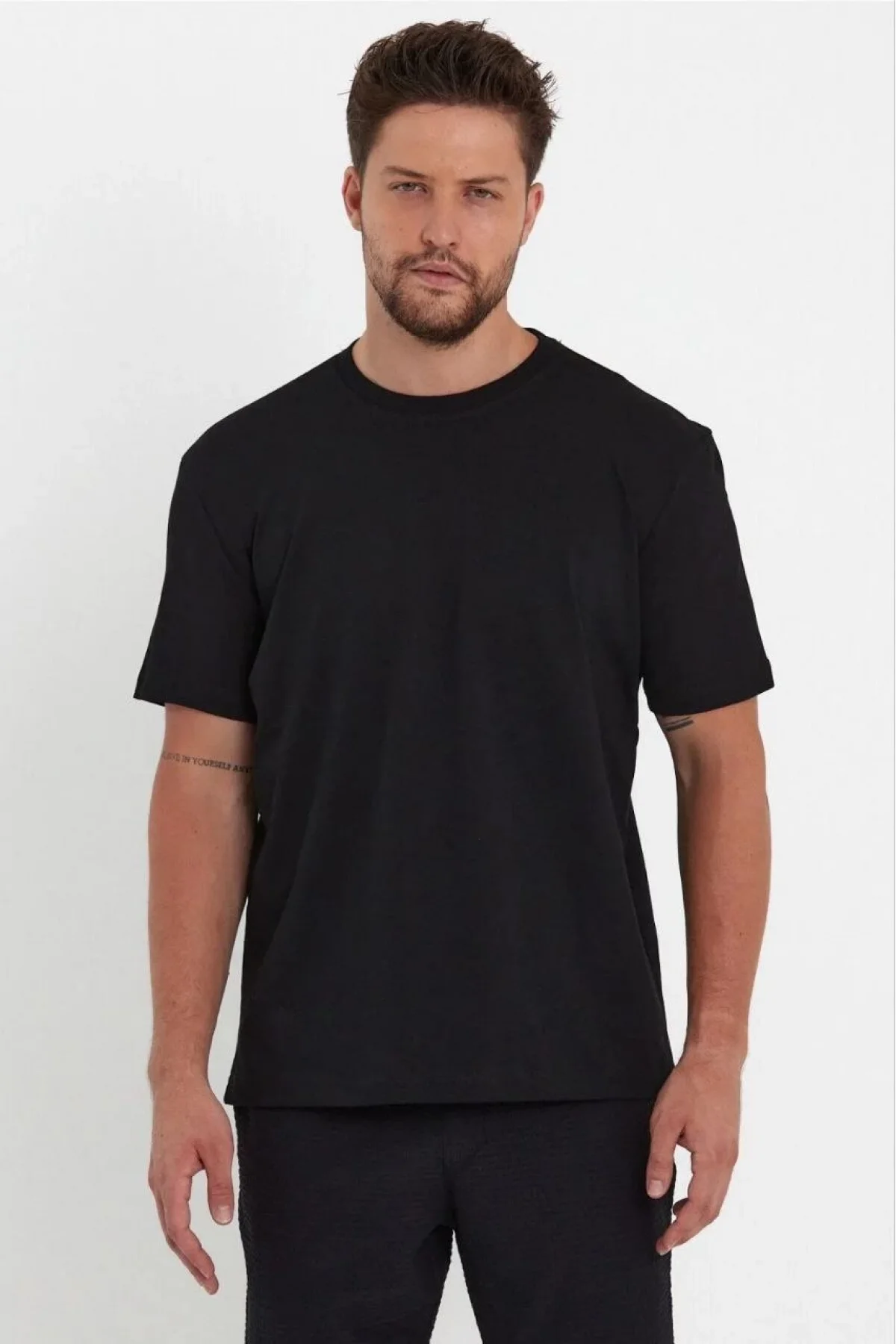 Erkek 24/1 Düz A Kalite Oversize T-shirt - Siyah