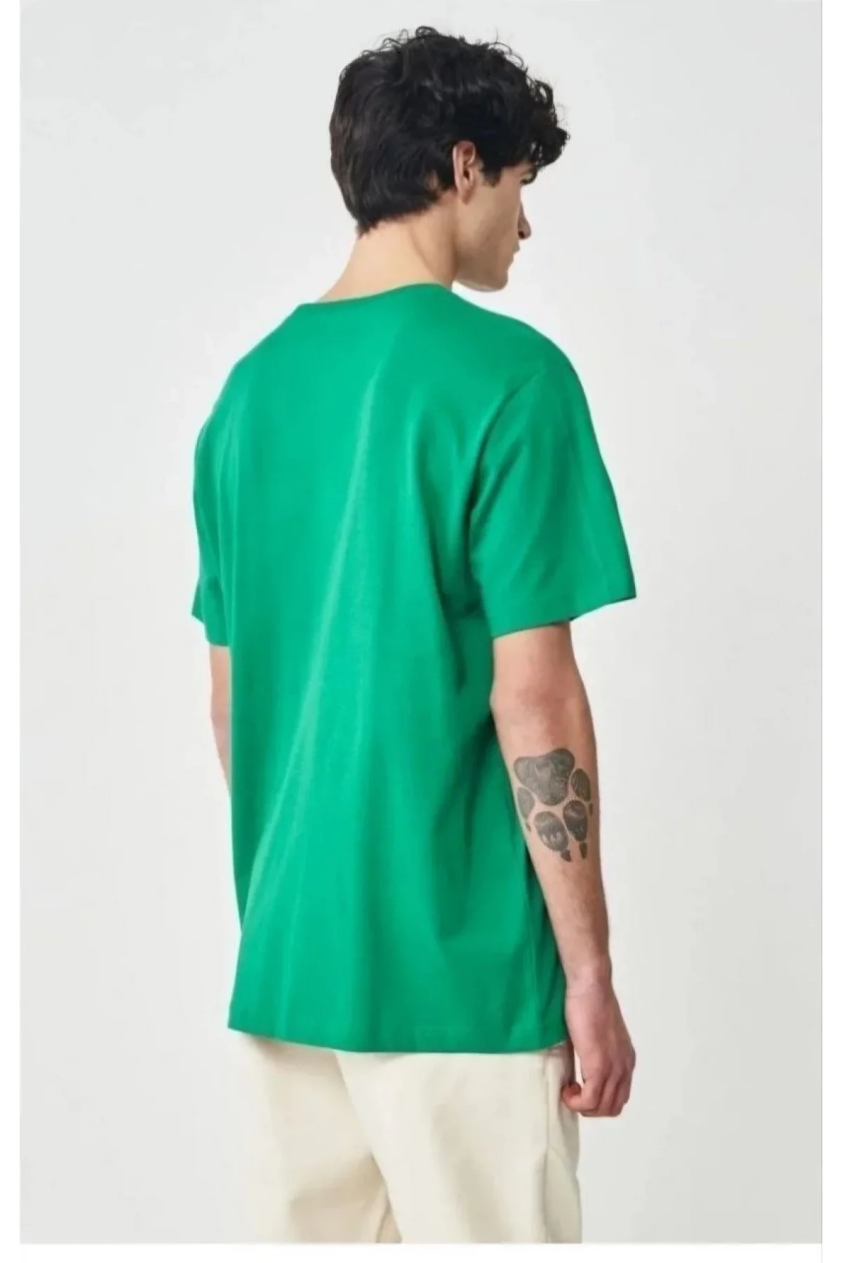 Erkek 24/1 Düz A Kalite Oversize T-shirt - Yeşil