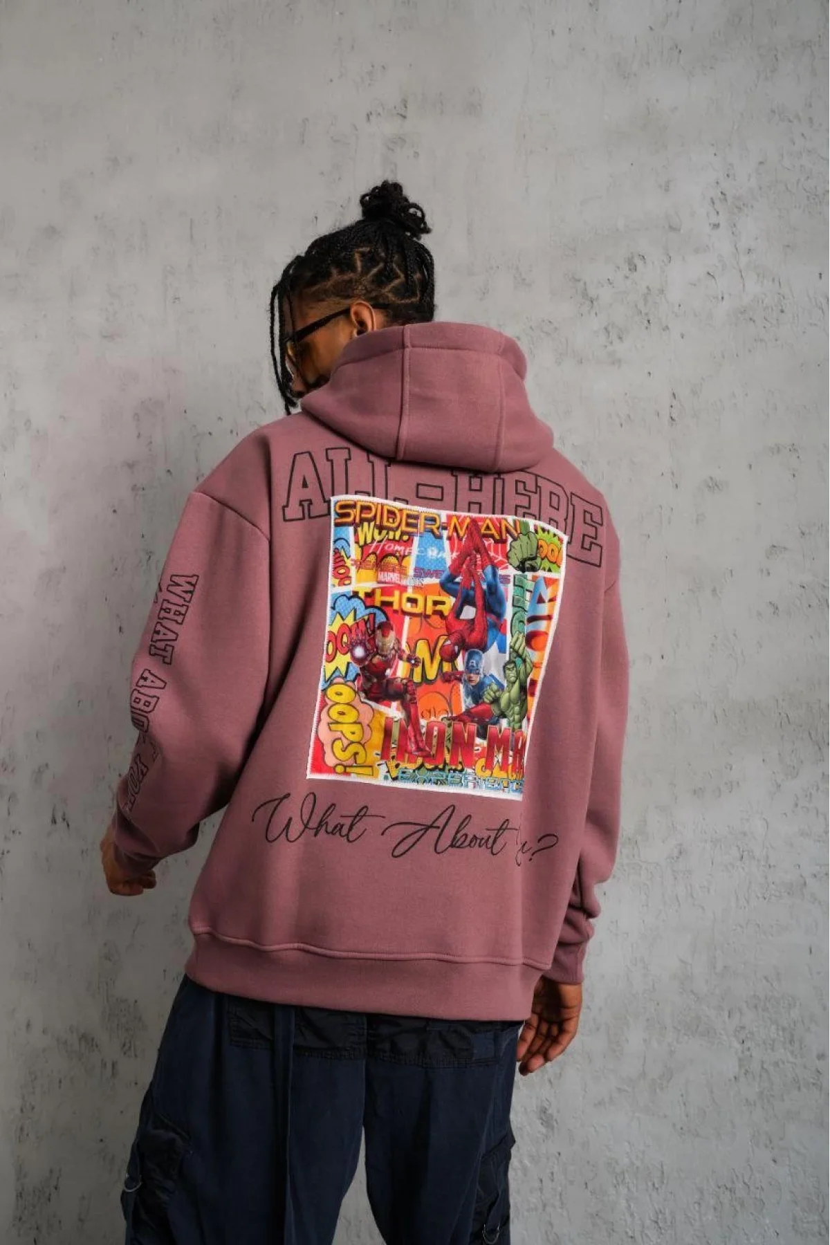 Erkek 93 Dijital Parça Baskılı Kapşonlu Sweat - Gül Kurusu