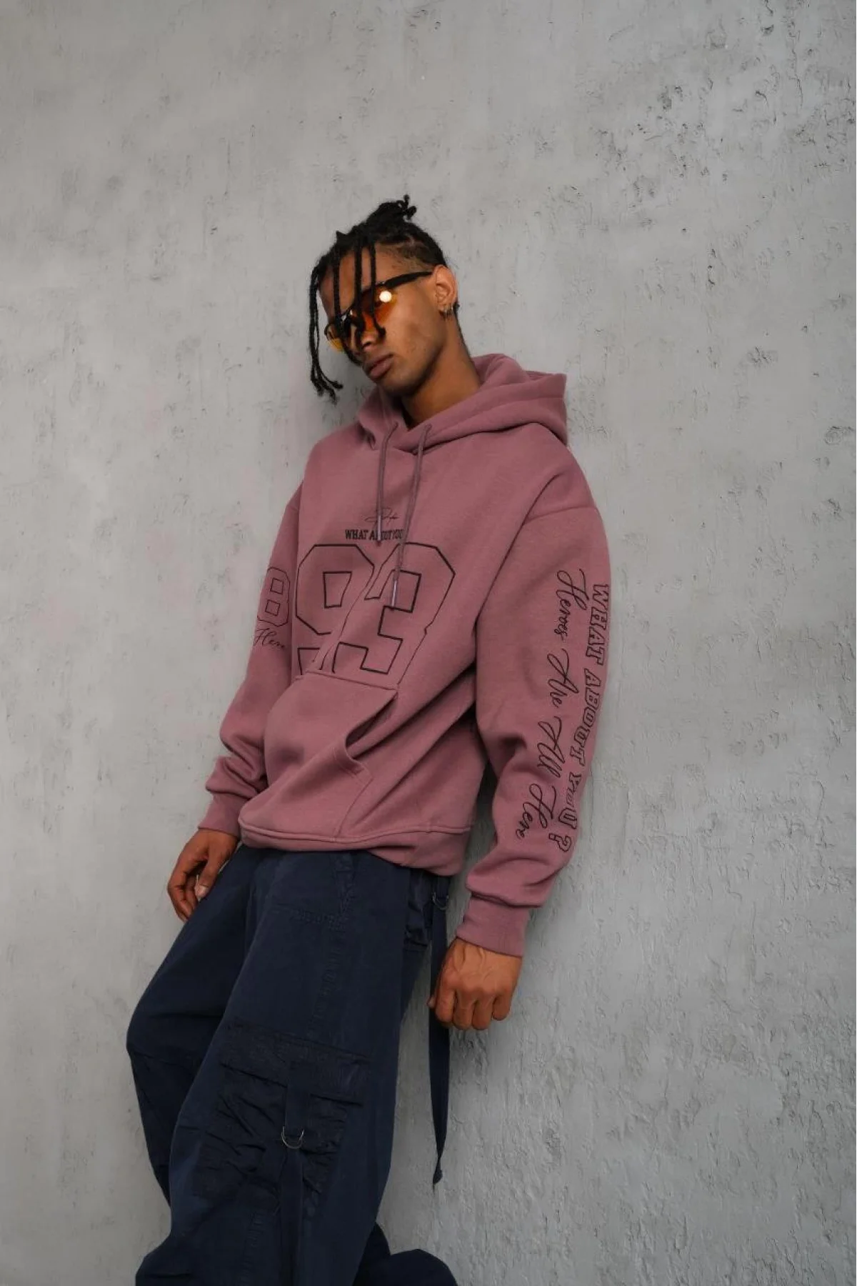 Erkek 93 Dijital Parça Baskılı Kapşonlu Sweat - Gül Kurusu