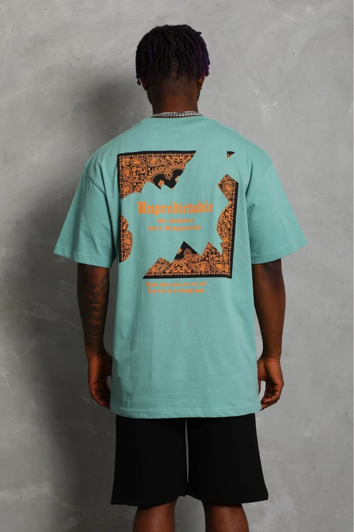 Erkek Baskılı Tişört Kısa Kol Bisiklet Yaka Oversize T-Shirt - Mint Yeşili