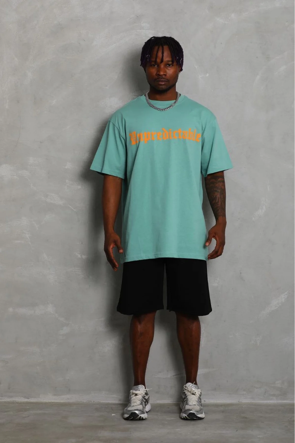 Erkek Baskılı Tişört Kısa Kol Bisiklet Yaka Oversize T-Shirt - Mint Yeşili