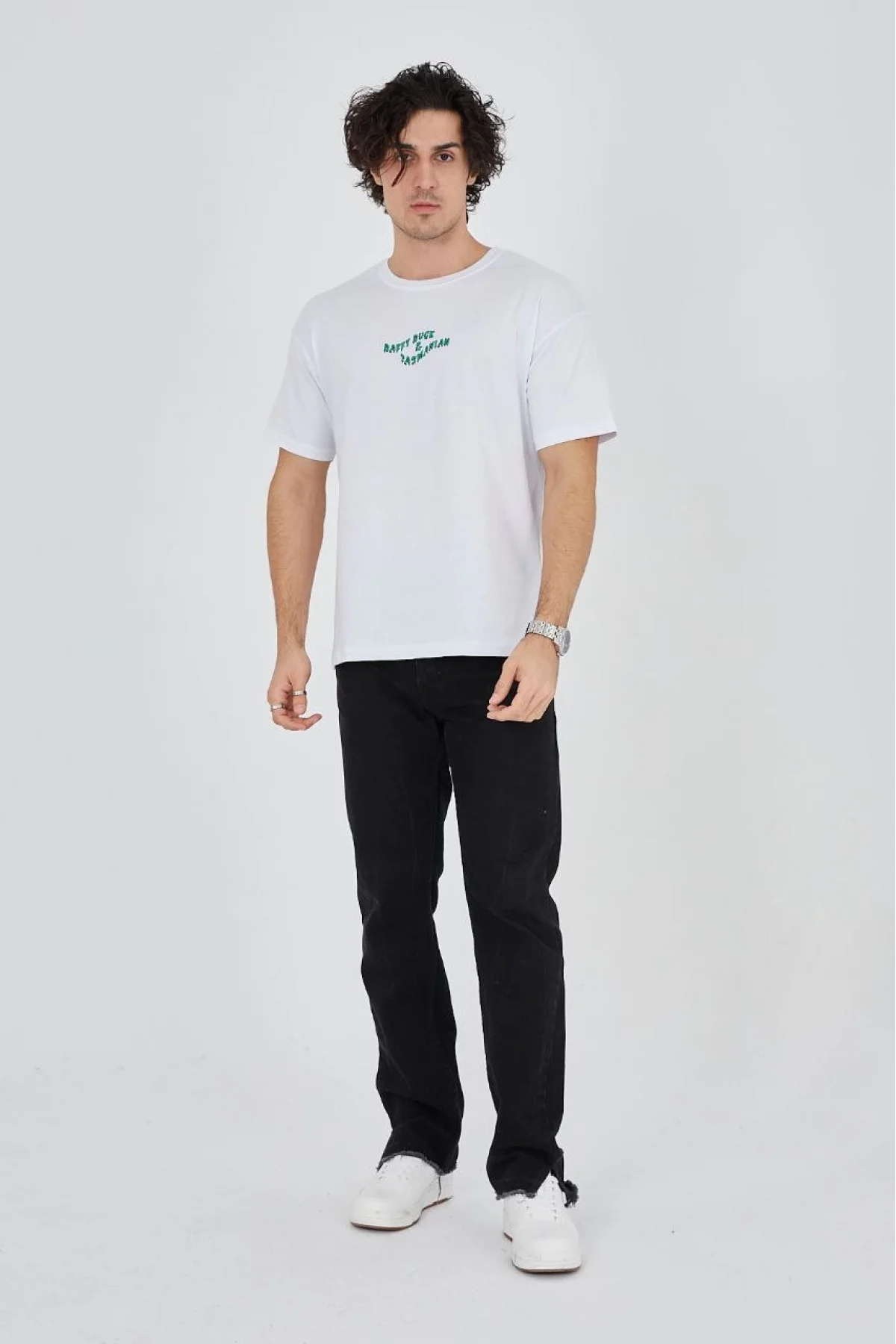 Erkek Baskılı T-Shirt Kısa Kol Bisiklet Yaka Regular Fit Rahat Kalıp Günlük Tişört - Beyaz