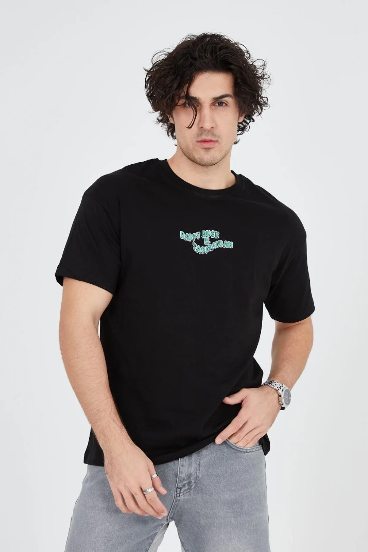 Erkek Baskılı 24/1 Penye T-Shirt - Siyah