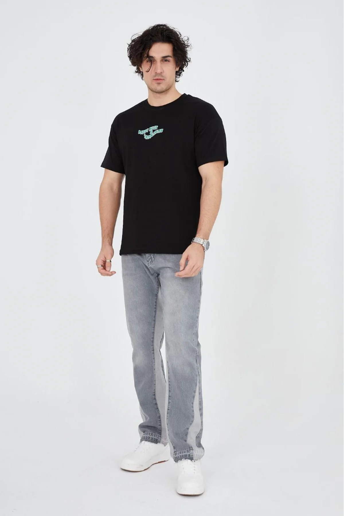 Erkek Baskılı 24/1 Penye T-Shirt - Siyah