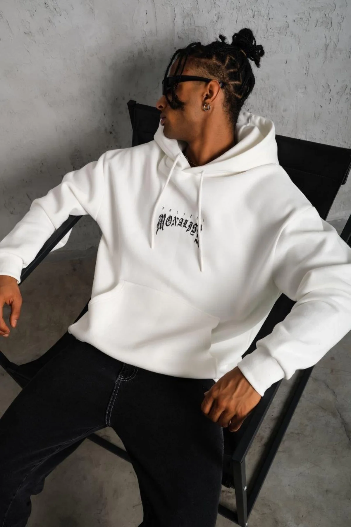 Erkek Baskılı Kapüşonlu ve Kanguru Cepli Sweatshirt hoodie - Beyaz