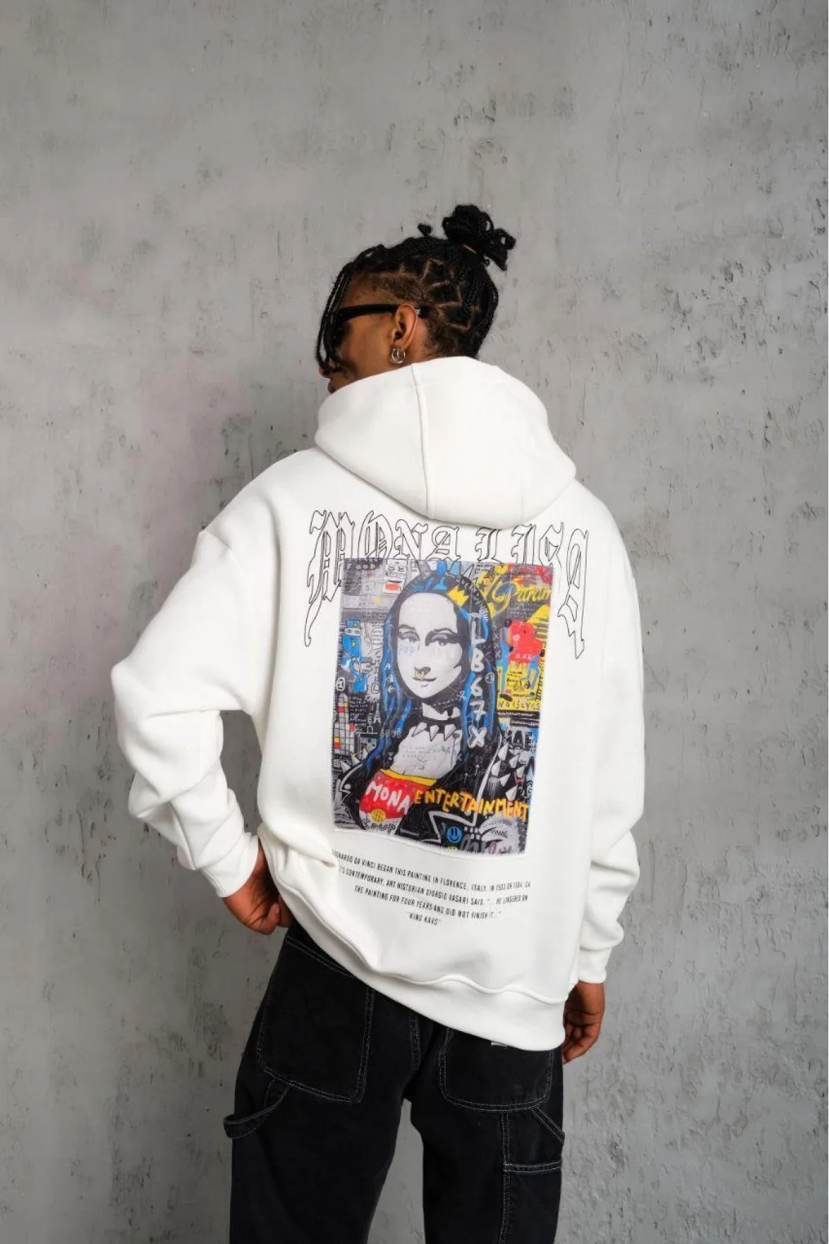 Erkek Baskılı Kapüşonlu ve Kanguru Cepli Sweatshirt hoodie - Beyaz
