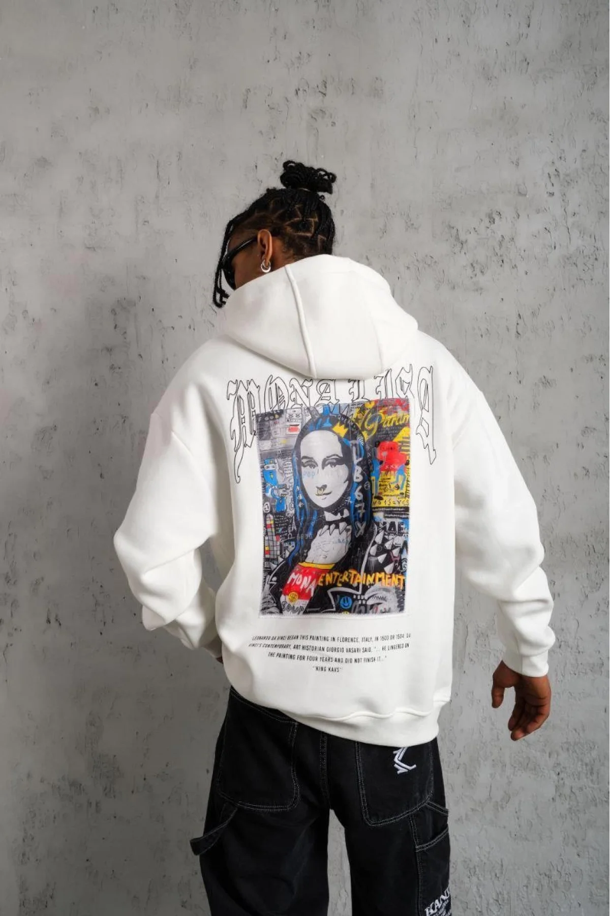 Erkek Baskılı Kapüşonlu ve Kanguru Cepli Sweatshirt hoodie - Beyaz