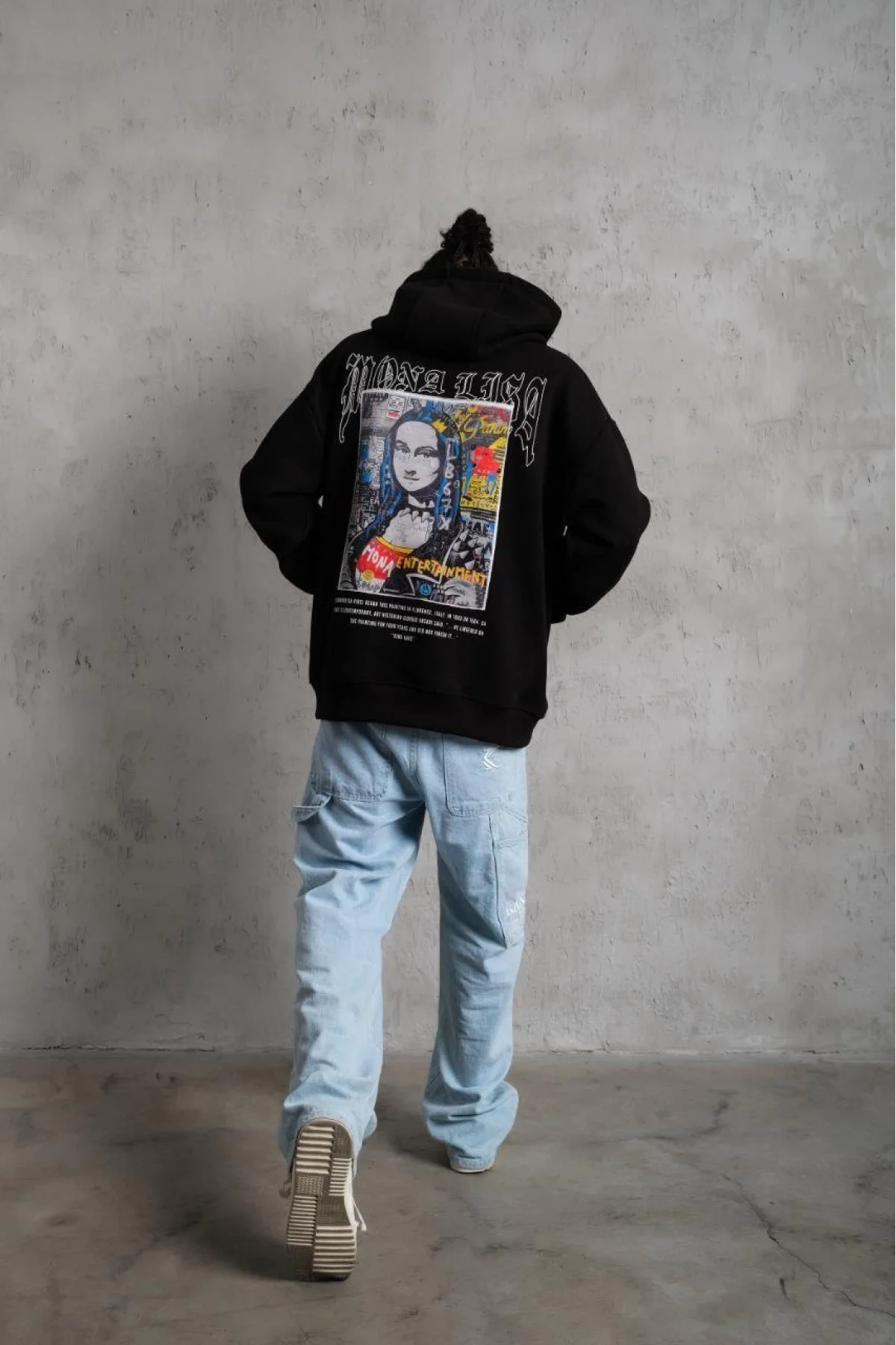 Erkek Baskılı Kapüşonlu ve Kanguru Cepli Sweat - Siyah