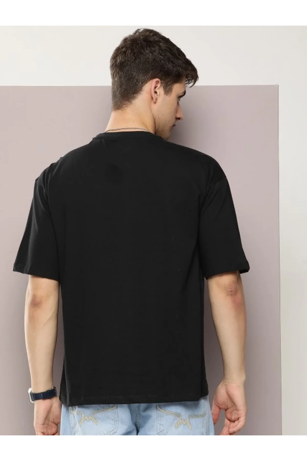 Erkek Baskılı Oversize T-shirt - Siyah