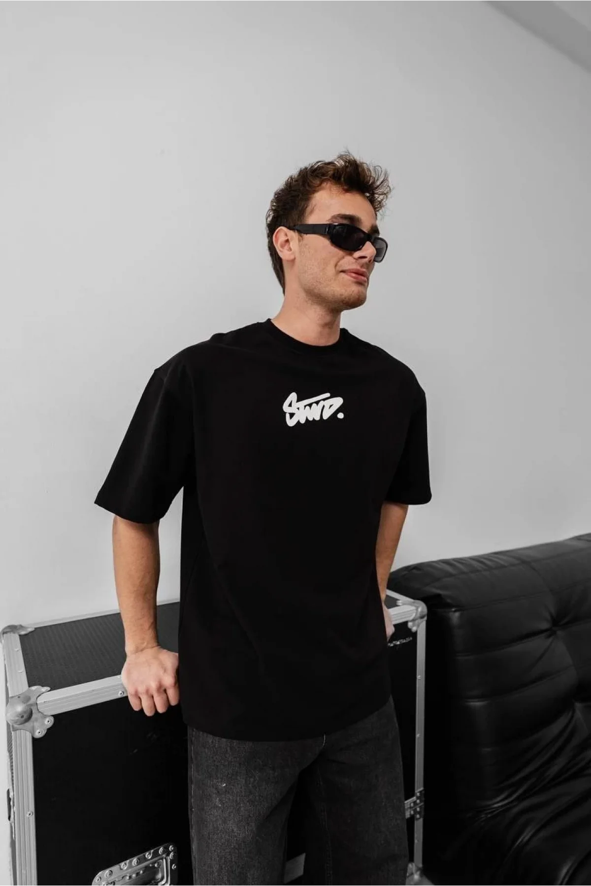 Erkek Baskılı Oversize T-shirt - Siyah