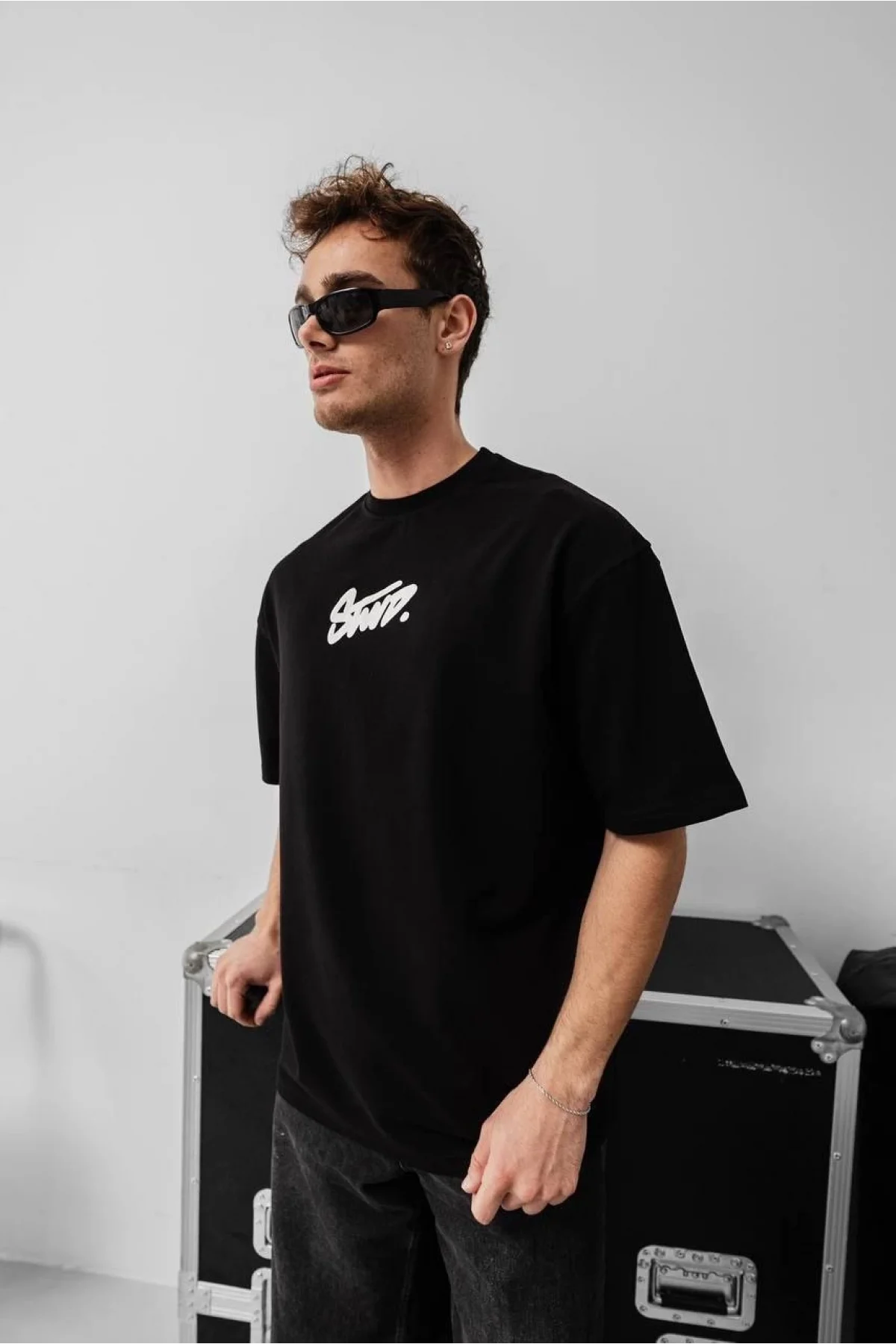 Erkek Baskılı Oversize T-shirt - Siyah