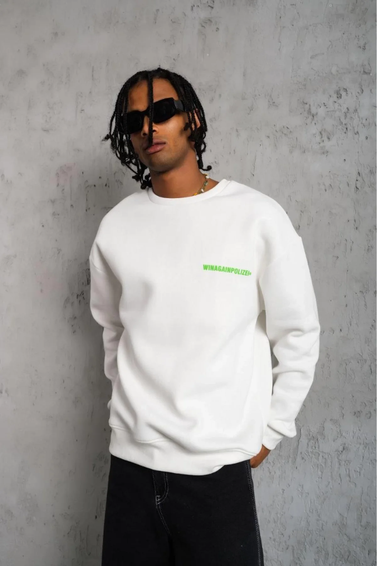 Erkek 3 iplik Bisiklet yaka Baskılı Sweatshirt - Beyaz