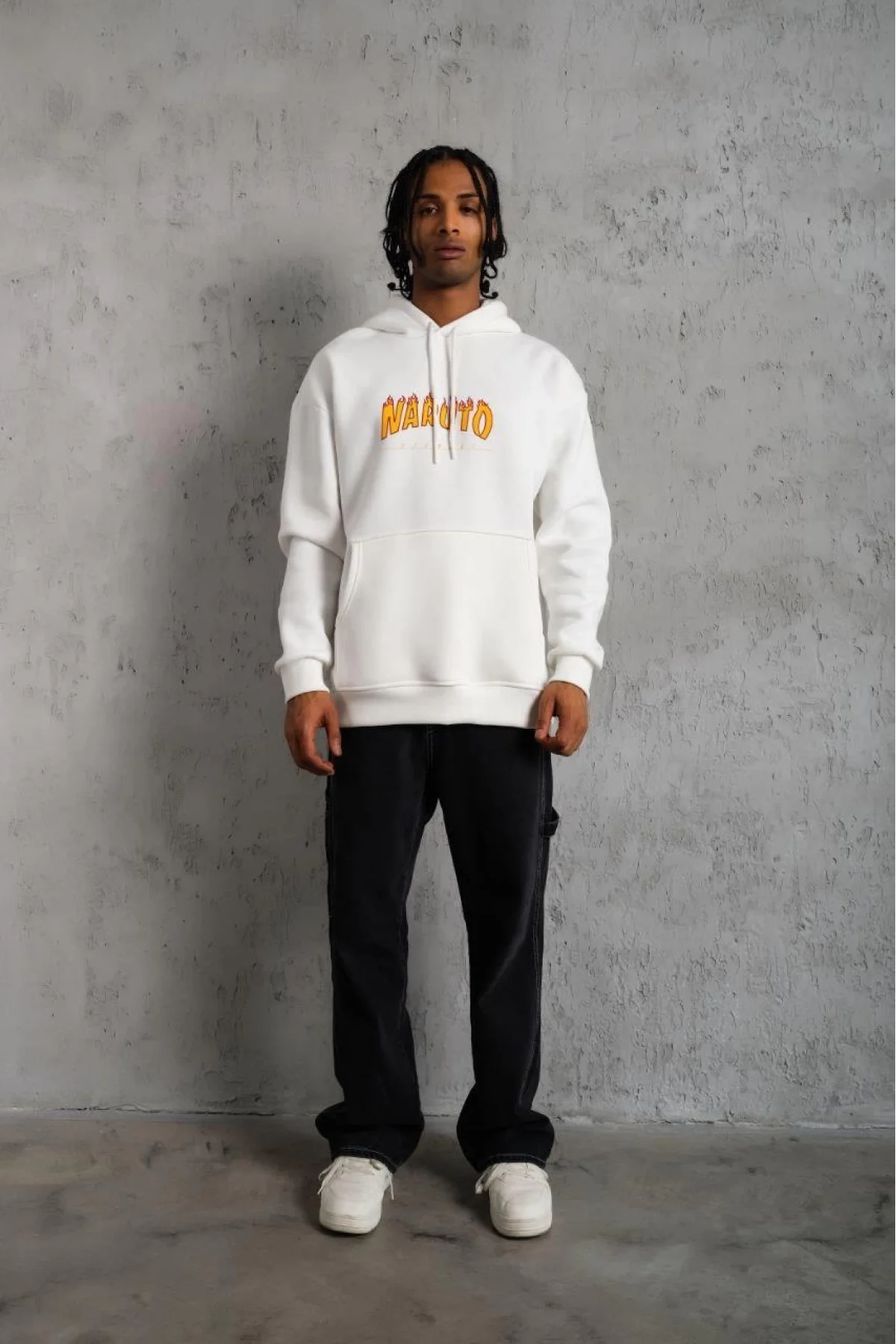 Erkek Baskılı Kapüşonlu 3 iplik pamuklu hoodie Sweatshirt - Beyaz