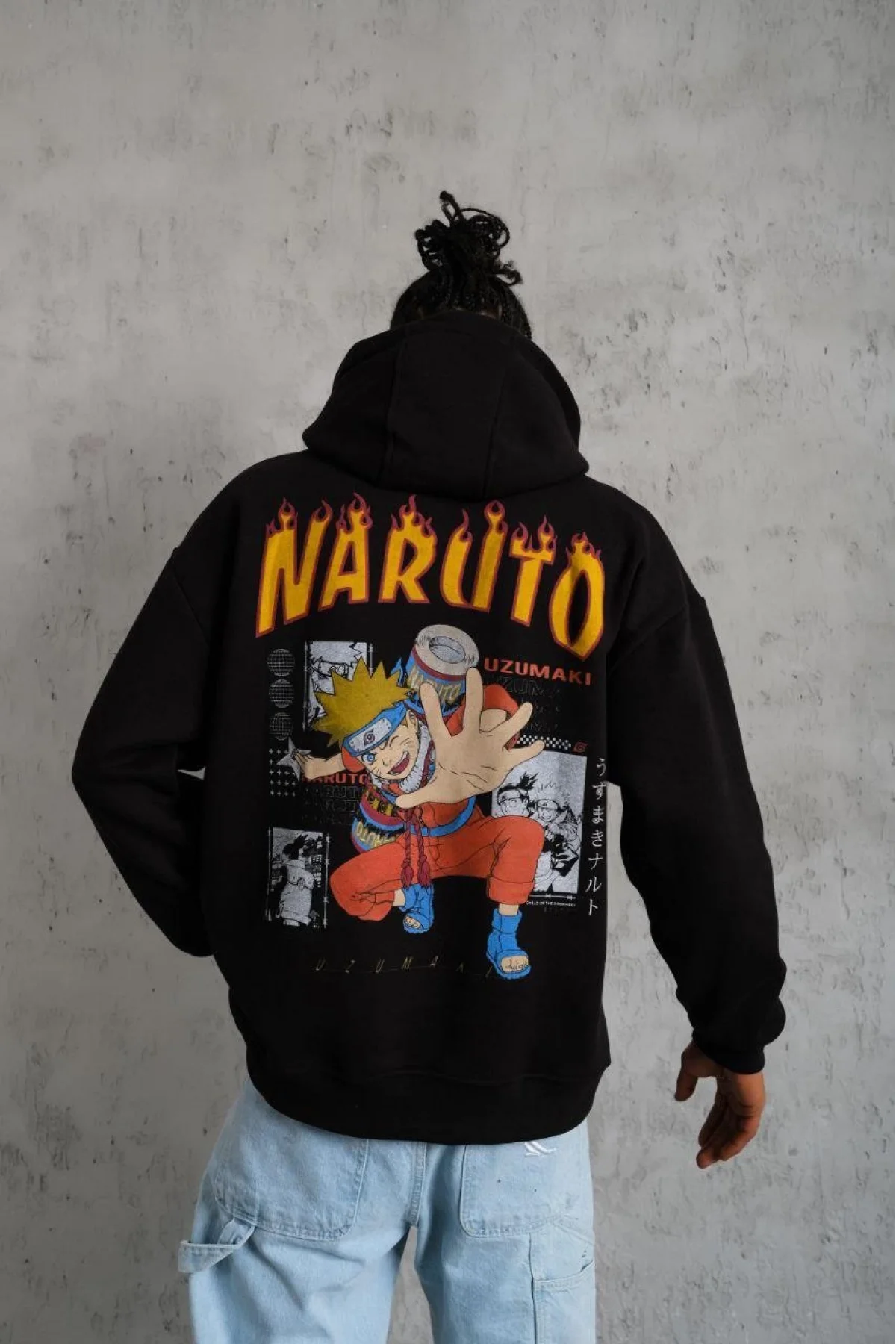 Erkek Baskılı Kapüşonlu 3 iplik pamuklu hoodie Sweatshirt - Siyah