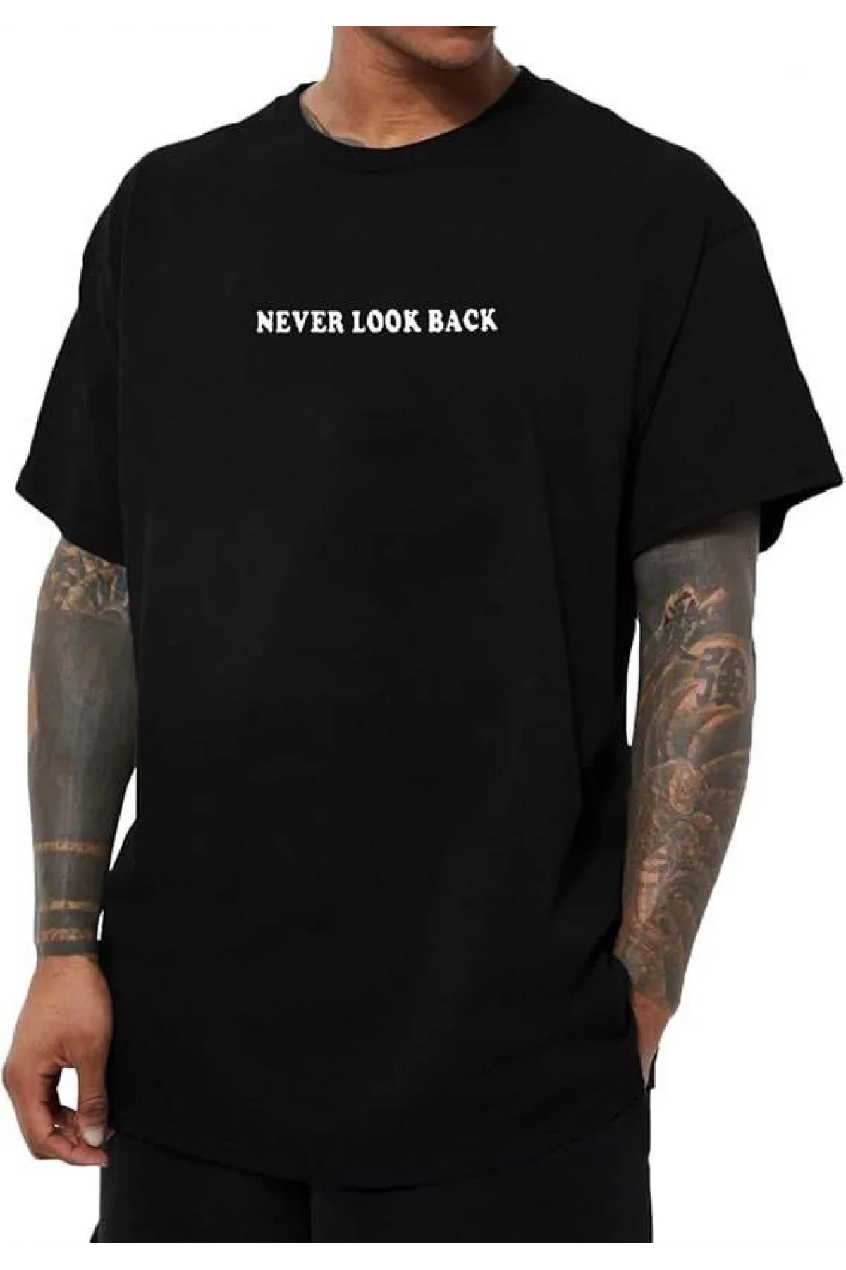 Erkek Bisiklet Yaka Kısa Kol Baskılı T-shirt - Siyah