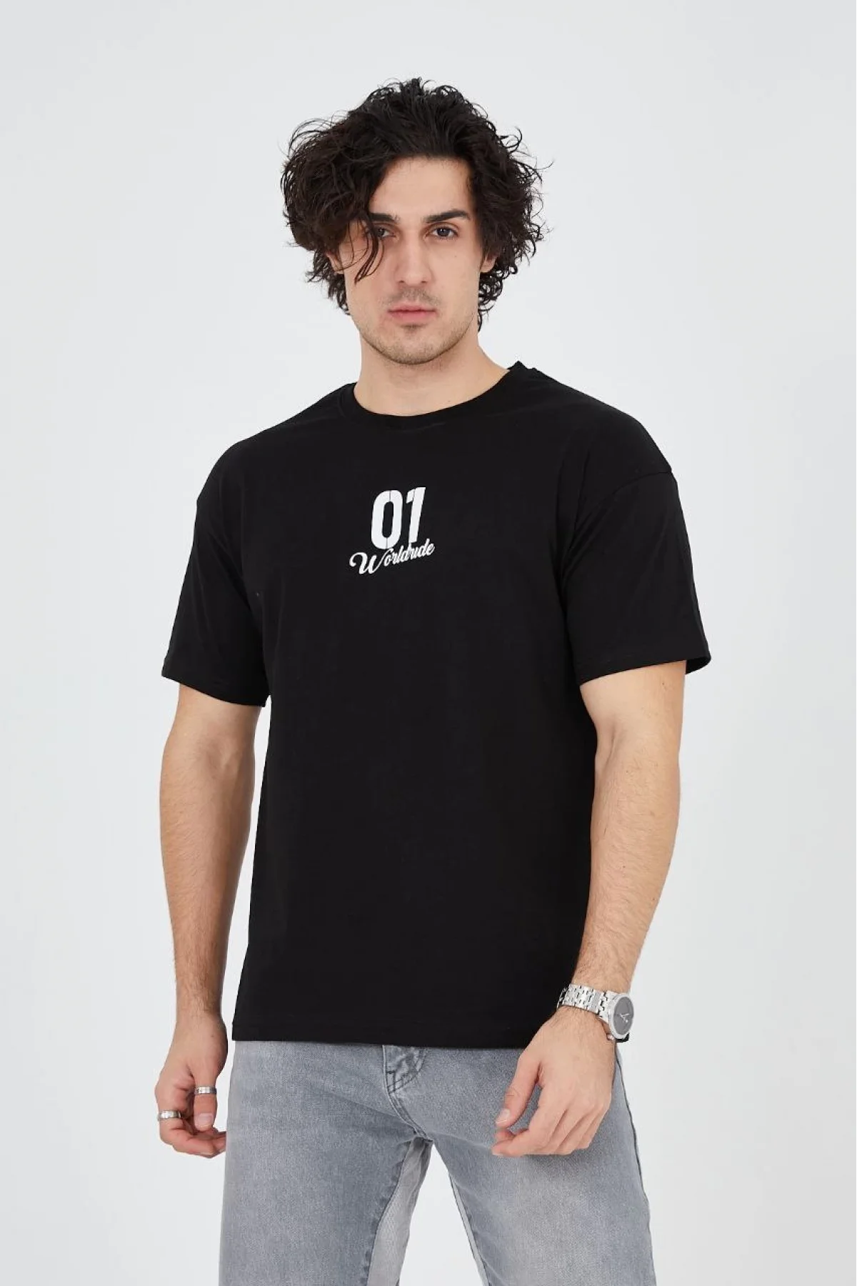 Erkek Baskılı T-Shirt Kısa Kol Bisiklet Yaka Regular Fit Rahat Kalıp Günlük Tişört - Siyah