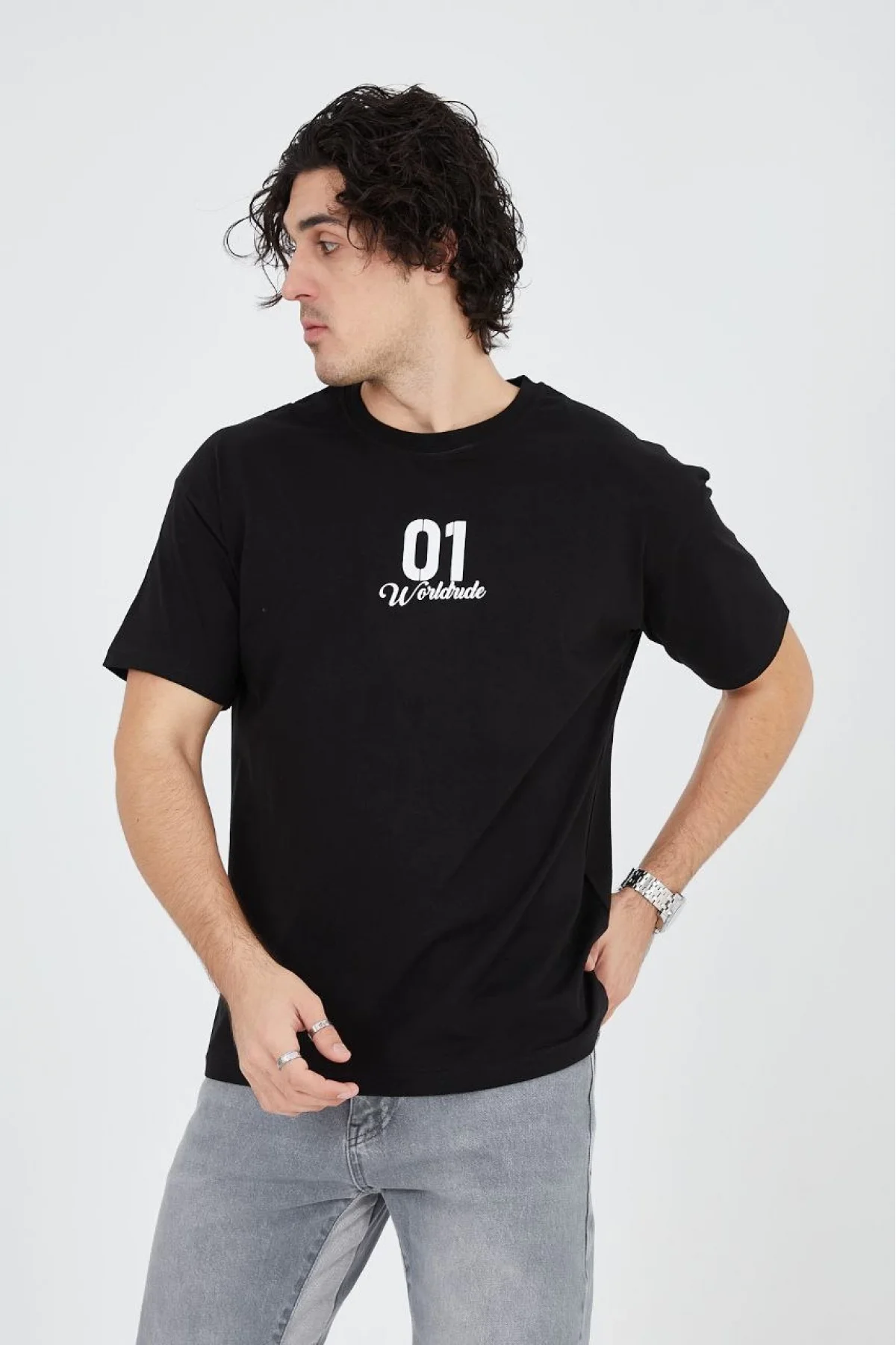 Erkek Baskılı T-Shirt Kısa Kol Bisiklet Yaka Regular Fit Rahat Kalıp Günlük Tişört - Siyah