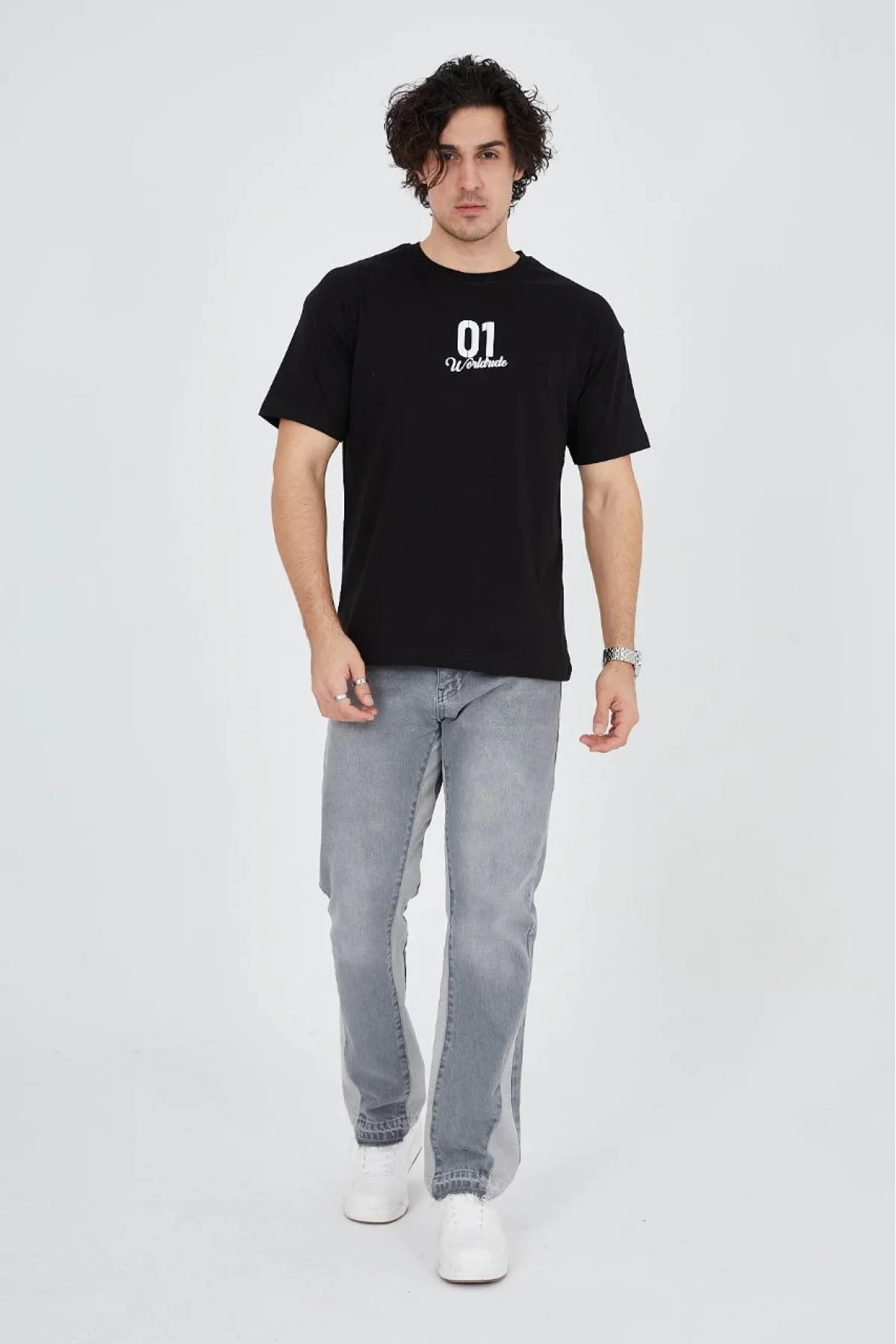 Erkek Baskılı T-Shirt Kısa Kol Bisiklet Yaka Regular Fit Rahat Kalıp Günlük Tişört - Siyah