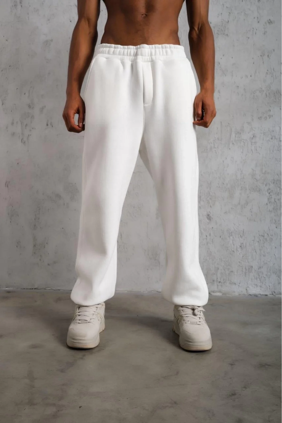 Erkek Baggy Alt Eşofman - Beyaz