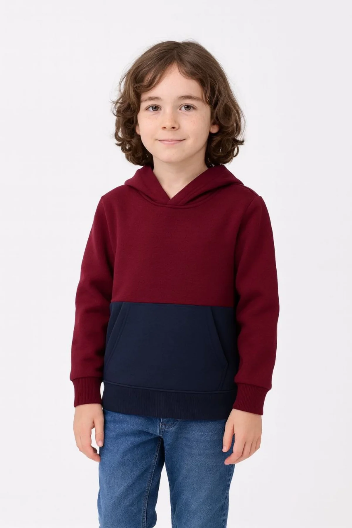 Erkek Çocuk Kapüşonlu Kanguru Cepli Parçalı SweatShirt - Renkli