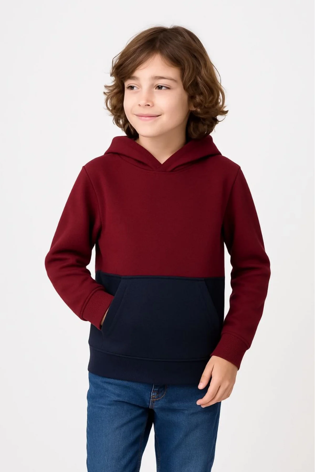 Erkek Çocuk Kapüşonlu Kanguru Cepli Parçalı SweatShirt - Renkli