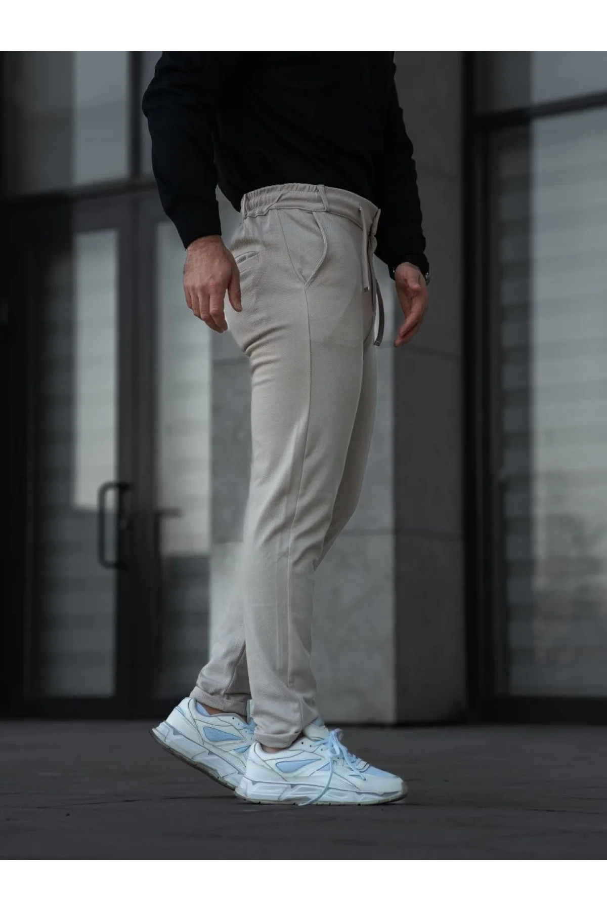 Erkek Diagonel Mikro dokulu Cepli Pantolon - Bej