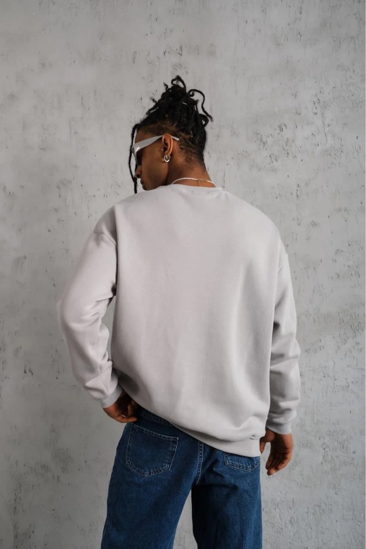 Erkek Düz Bisiklet Yaka 3 iplik Sweatshirt - Boyalı Gri