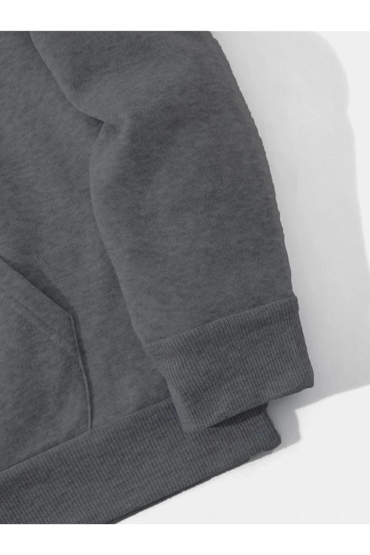 Erkek Düz Kapüşonlu Sweat - Füme