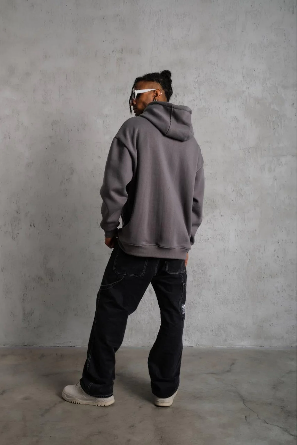 Erkek Düz Kapüşonlu Sweat - Gri