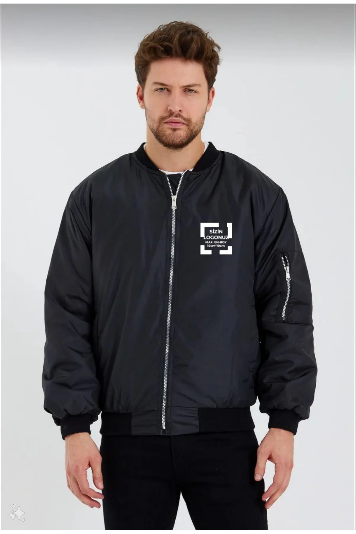 Erkek Düz Özel Tasarım Bomber Ceket - Siyah