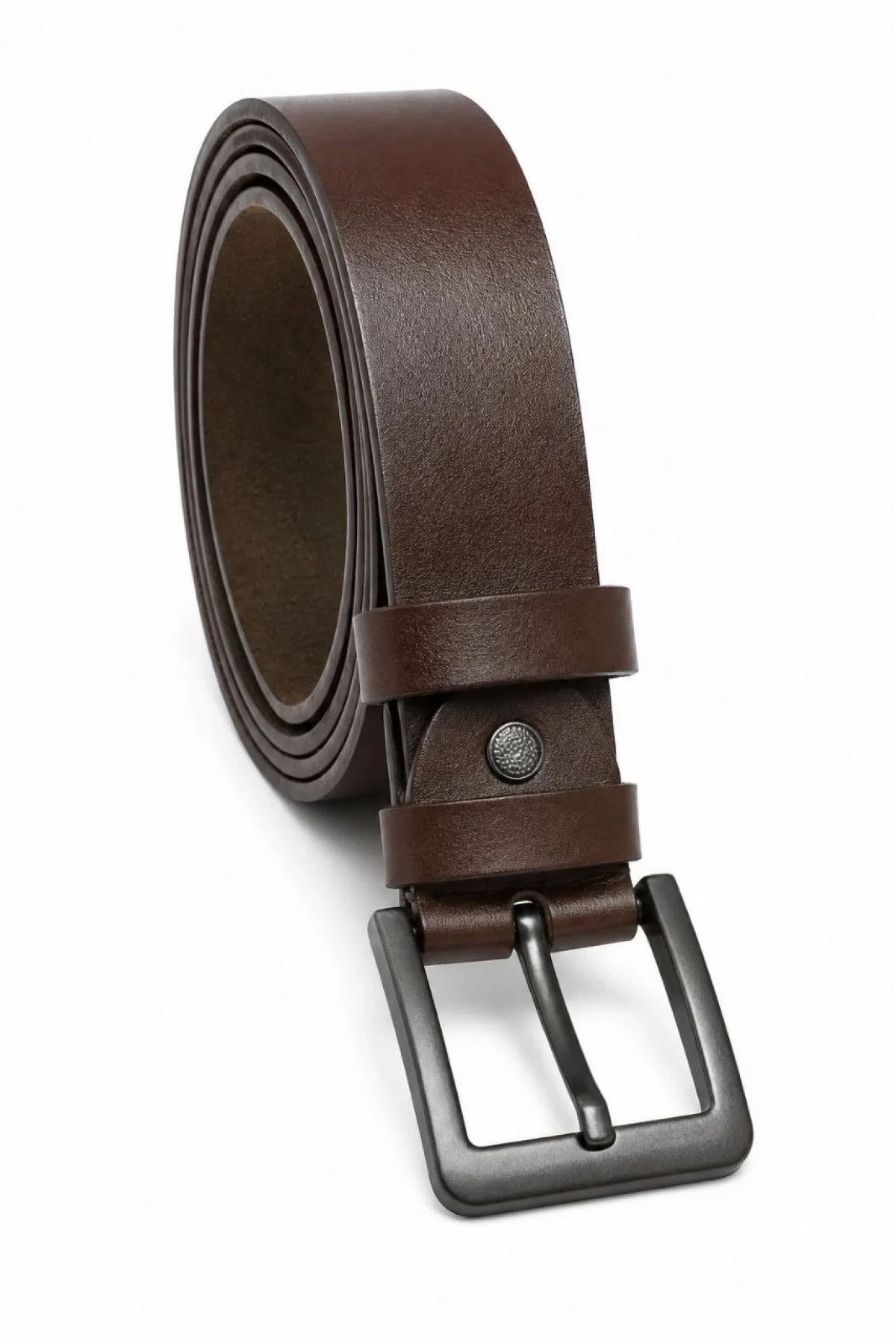 Erkek Hakiki Deri 4.5 cm Kot ve Kumaş Pantolon Kemeri Metal Tokalı Kahverengi