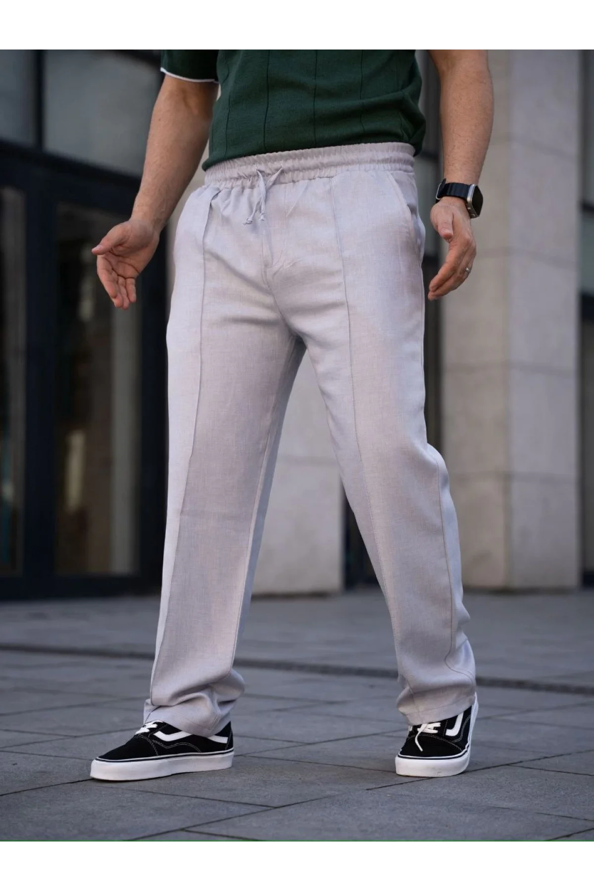 Erkek Keten Cepli Çıma Dikişli jogger Buggy Pantalon Rahat kalıp - Gri