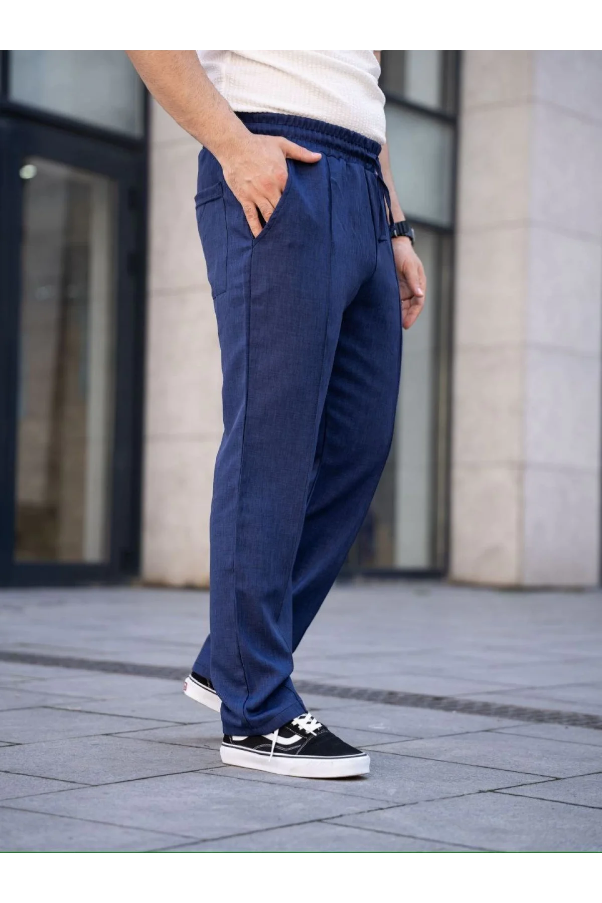 Erkek Keten Cepli Çıma Dikişli jogger Buggy Pantalon Rahat kalıp - Lacivert