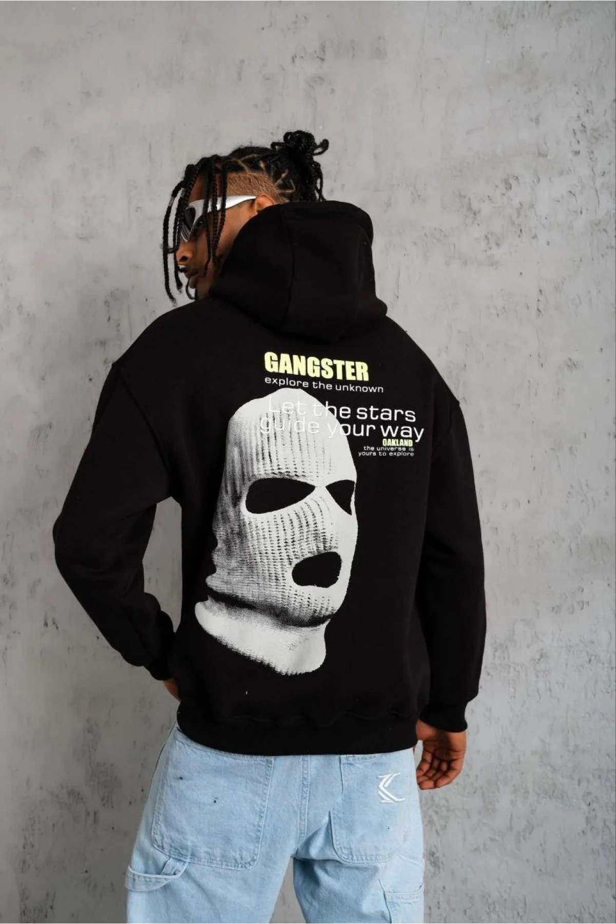 Erkek Baskılı Kapüşonlu 3 iplik pamuklu hoodie Sweatshirt - Siyah