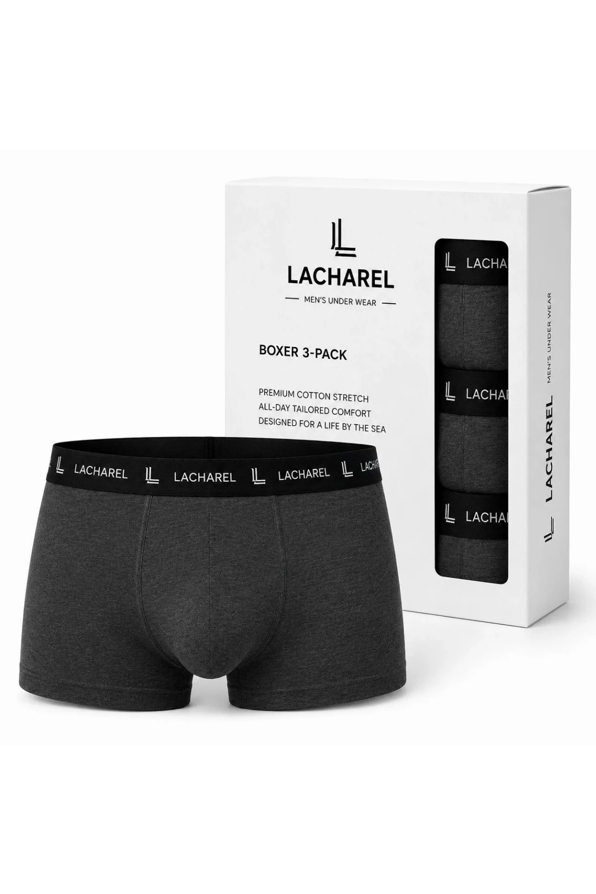 Erkek Likralı Pamuklu Nefes Alan Penye Boxer 3lü Paket - Füme