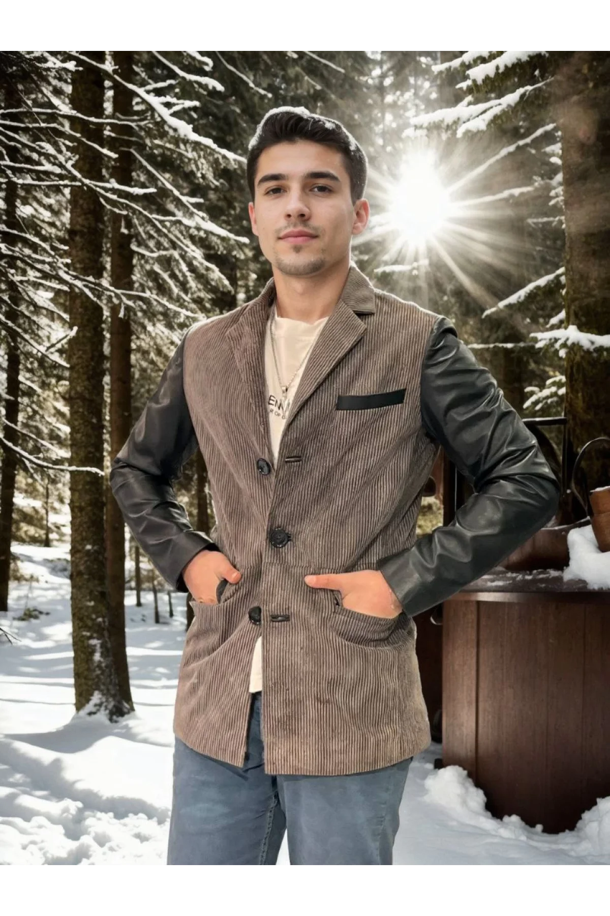 Erkek Nubuk Deri Ceket - Siyah