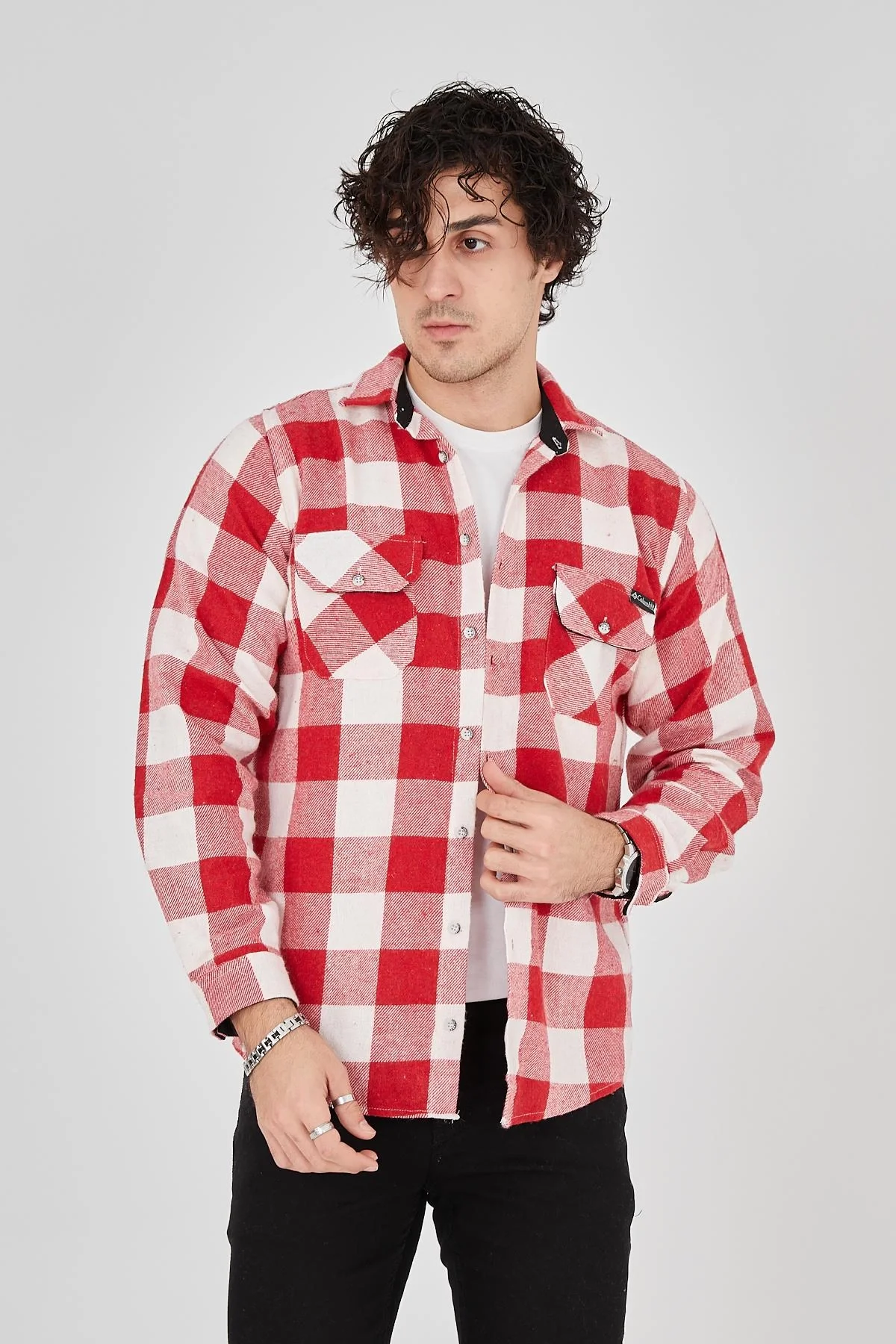 Erkek Oduncu Gömlek – Uzun Kollu, Şardonlu Kumaş, Kareli Desen, Regular Fit, Manşetli, Çift Cepli, Rahat Günlük Bahar & Kış Stil - Pembe