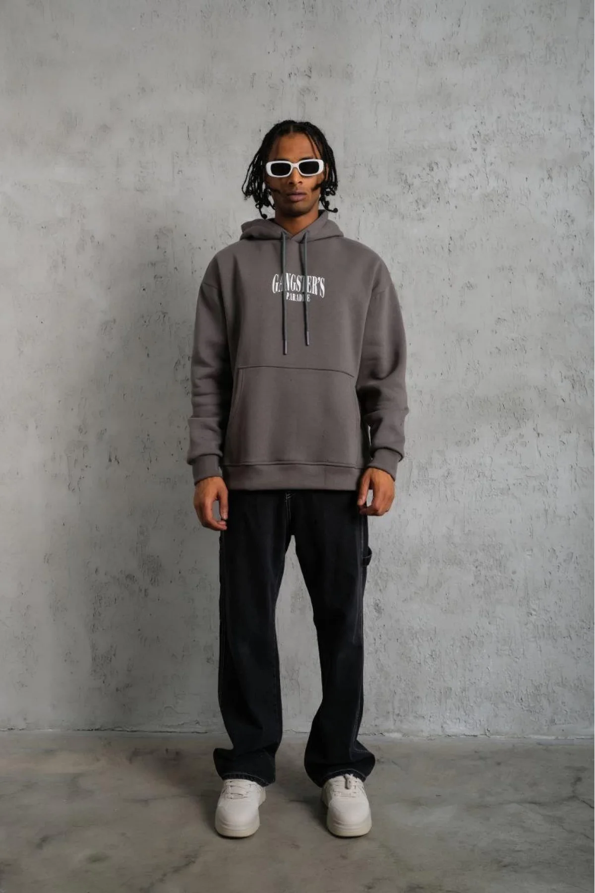 Erkek Paradise Baskılı Kapüşonlu Sweat - Gri