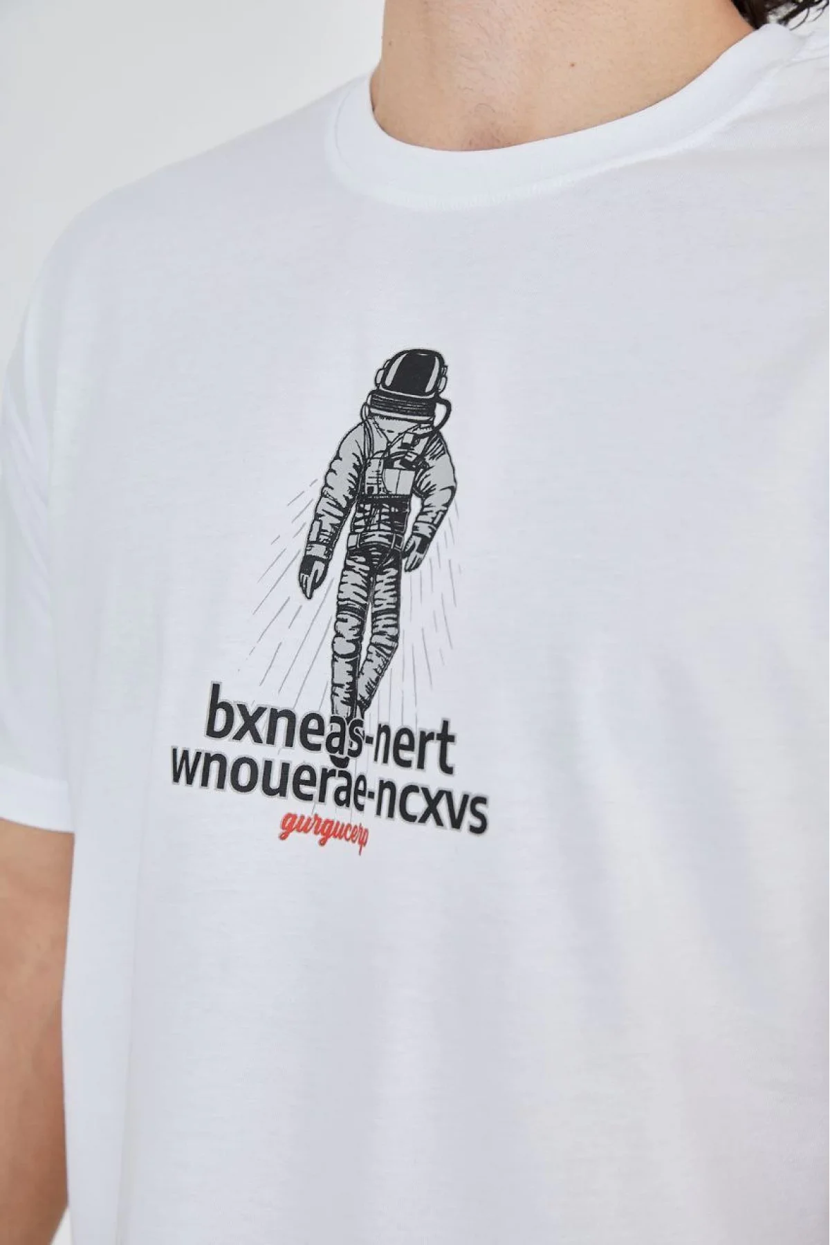 Erkek Baskılı T-Shirt Kısa Kol Bisiklet Yaka Regular Fit Rahat Kalıp Günlük Tişört - Beyaz