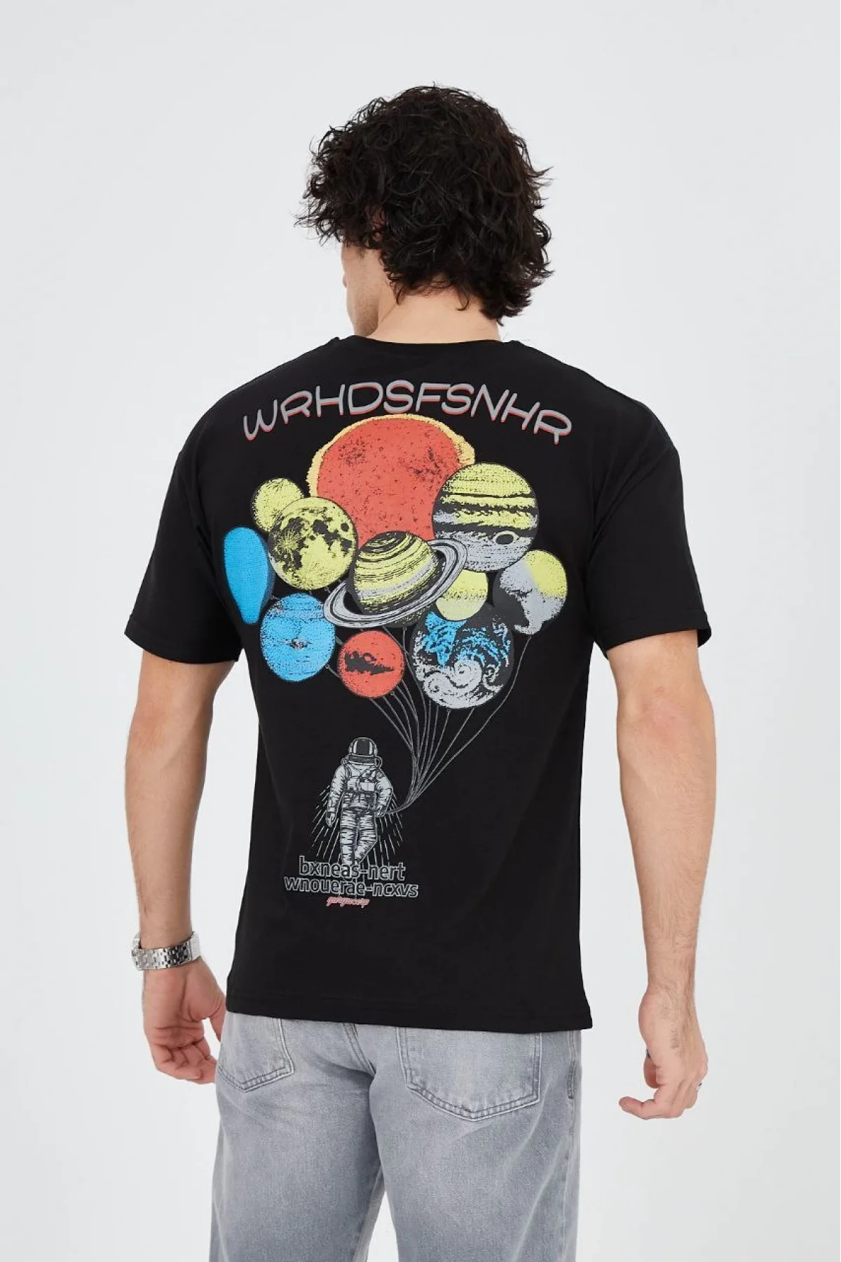 Erkek Baskılı T-Shirt Kısa Kol Bisiklet Yaka Regular Fit Rahat Kalıp Günlük Tişört - Siyah