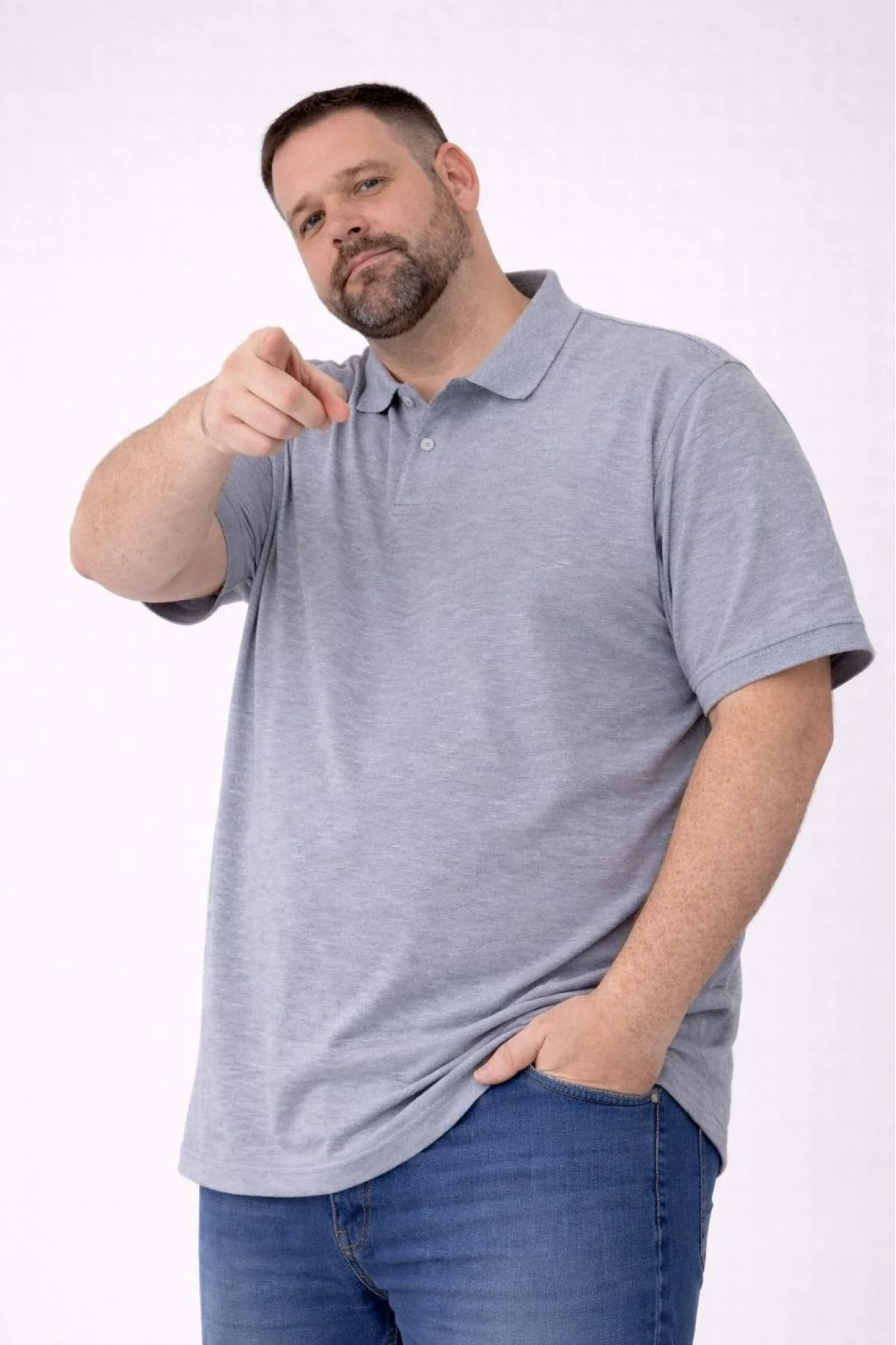 Erkek Pike Kumaş Düğmeli Yaka Battal Büyük Beden Günlük Kısa kol Tişört T-shirt - Gri