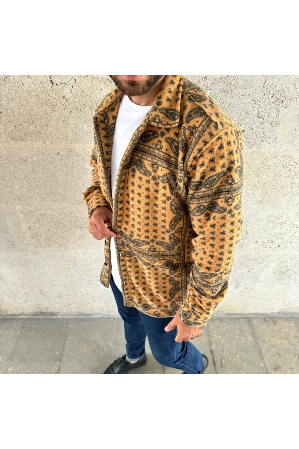 Erkek Polar Fermuarlı Sweatshirt – Kapüşonsuz, Cepli, Yumuşak Dokulu, Oversize Rahat Kalıp, Kışlık Sıcak Tutan Fermuarlı Üst - Sarı