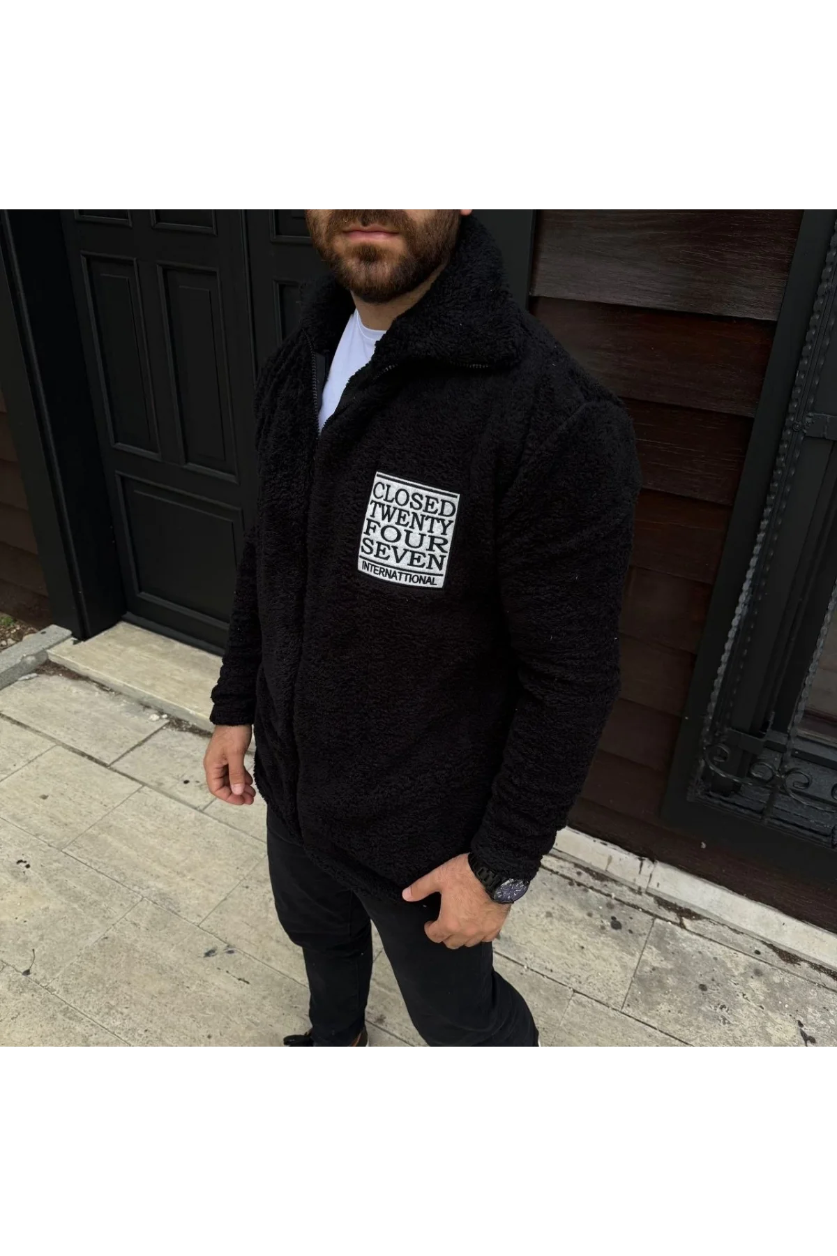 Erkek Polar Fermuarlı Sweatshirt – Kapüşonsuz, Cepli, Yumuşak Dokulu, Oversize Rahat Kalıp, Kışlık Sıcak Tutan Fermuarlı Üst - Siyah