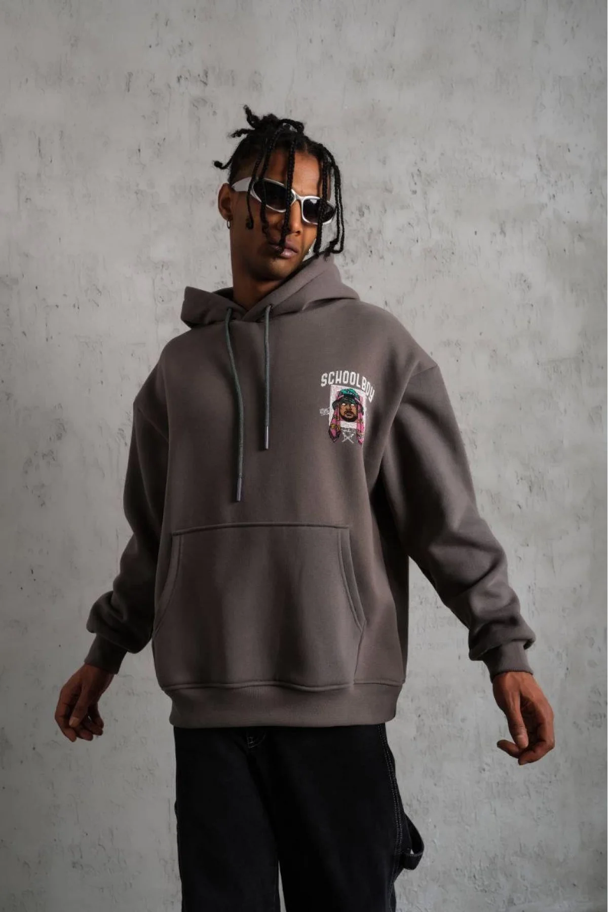 Erkek SCHOOL BOY Baskılı Kapüşonlu Sweat - Gri