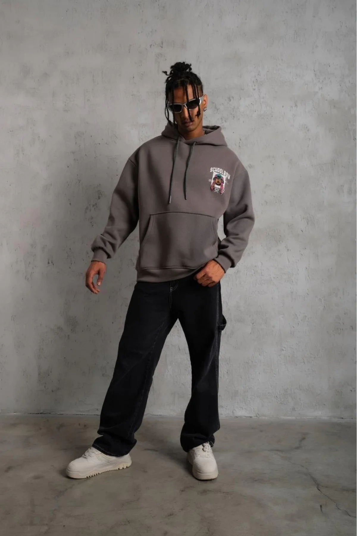 Erkek SCHOOL BOY Baskılı Kapüşonlu Sweat - Gri